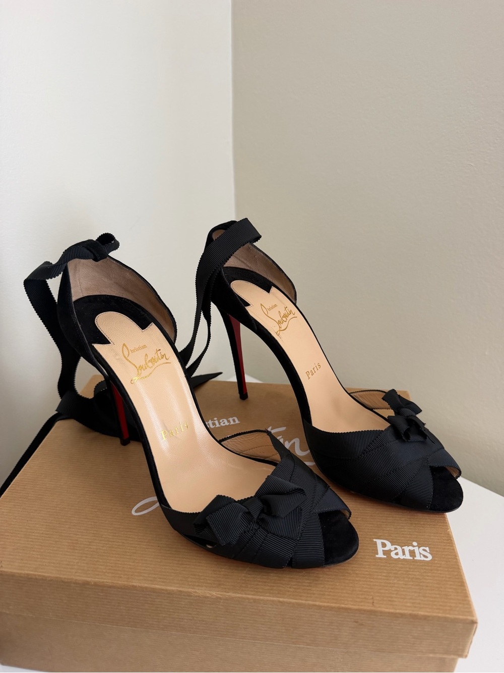 Christian Louboutin Black Lace Up Heels size 38.5
